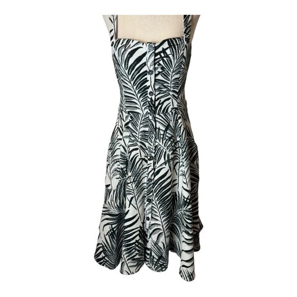 Hutch Aidy Dress Womens 10 Black Ivory Palm Print Button Front Knee Length - Picture 7 of 15